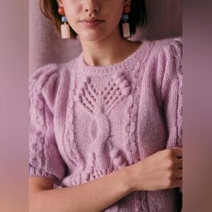 Sezane Pink Cable Knit Sweater